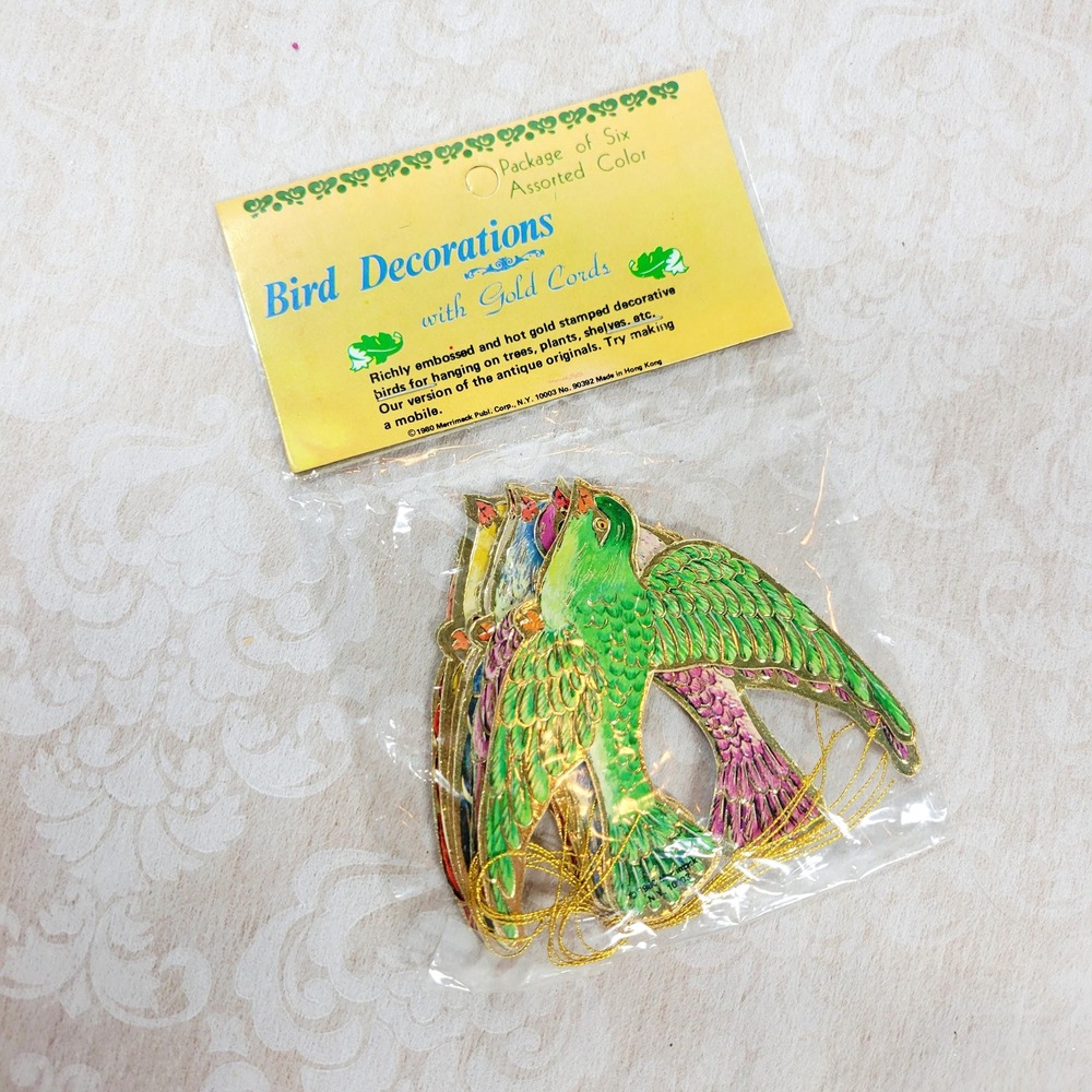 Vintage 1980 Merrimack Die Cut Bird Ornaments New Old Stock Embossed set of 6